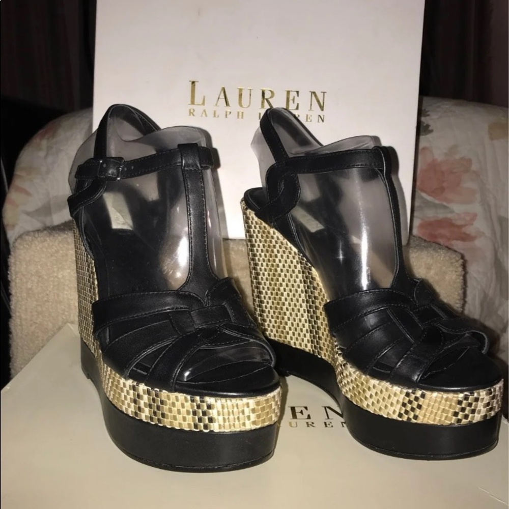 Women’s Ralph Lauren Black Leather 6” Wedge Heel